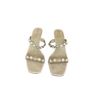 Sam Edelman Women's Cream Pearl Embellishment Palma Kitten Heels Sandal Size 10